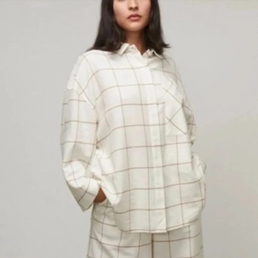 Lunya Brushed Flannel Windowpane Pajama Top - sz M